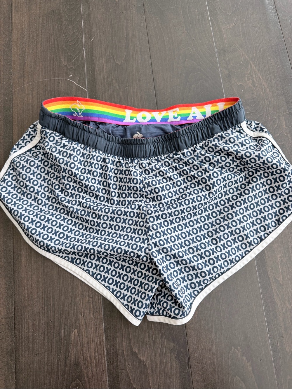 Rabbit Women’s Running Shorts Medium XOXO Print Rainbow Love All Lined
